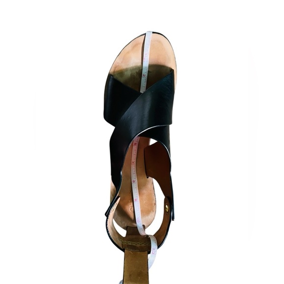 Chloe Black and Tan Wedge Slingback Sandals with Leather Cross-Strap Est SZ 10 - Picture 15 of 15